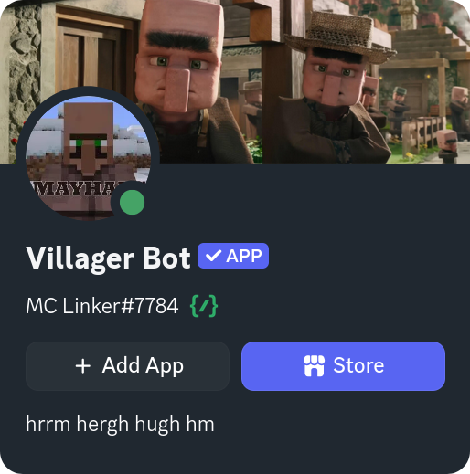 MC Linker customized as 'Villager Bot' with a villager avatar and banner